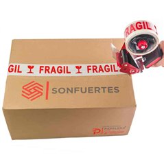 Cinta Frágil SonFuertes sellando y señalizando una caja de envío delicado