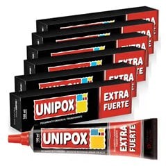 Pack de 6 pomos de pegamento universal Unipox Extra Fuerte de 100 ml con sus estuches