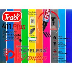 Marcador Trabi 411 indeleble grueso punta redonda Caja 12 u.