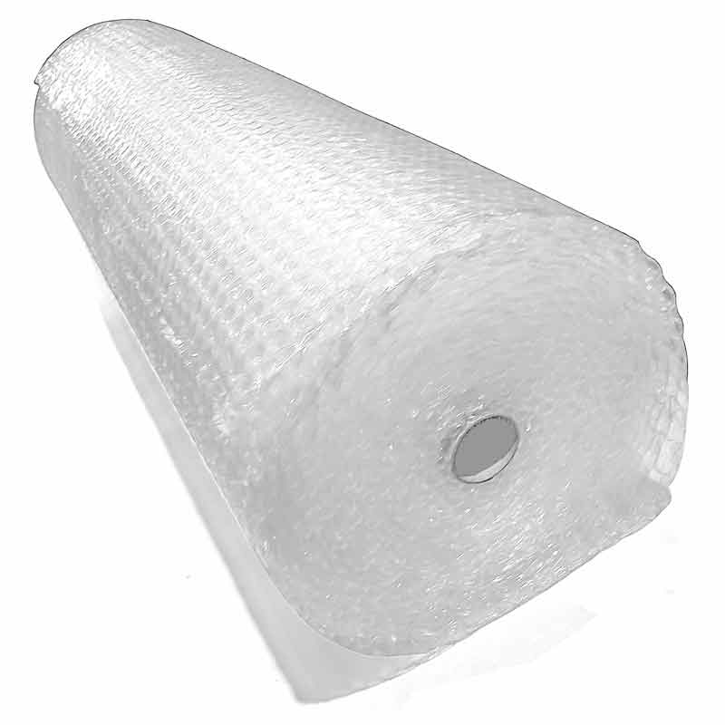 Rollo entero de plástico de burbujas SonFuertes® de 1 metro de ancho por 25 metros, visto de costado Rollo entero de plástico de burbujas SonFuertes® de 1 metro de ancho por 25 metros, visto de costado