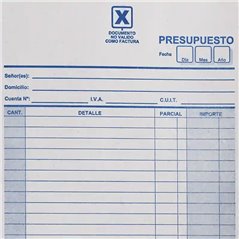 Talonario de Presupuesto duplicado grande Remito Caja de 60u