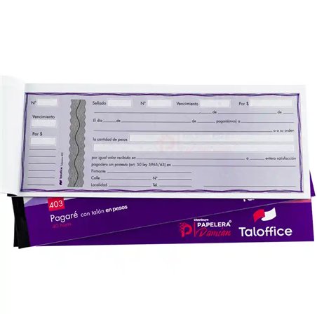 Pagare en pesos sin protesto Talonario Tal-Office 403 talon