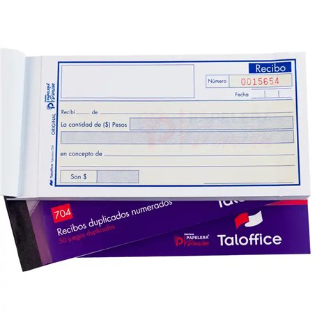 Recibo duplicado numerado en pesos Tal-Office 704 50 juegos