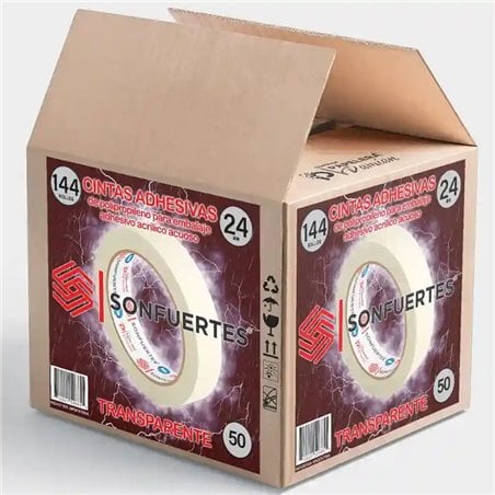 Cinta transparente ancha adhesiva 24mm 50mt Caja 144 rollos