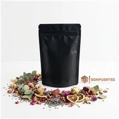 Pack de 50 bolsas doypack negras 12x18 SonFuertes para venta mayorista