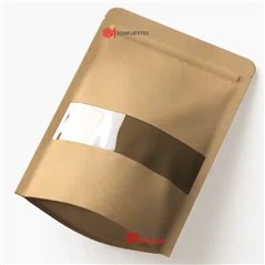 Bolsa doypack kraft 12x18 cm vacía, con el fuelle de base y el cierre zipper a la vista