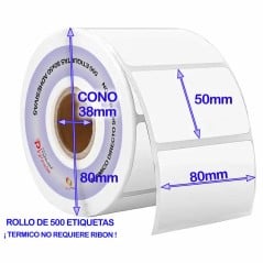 Etiqueta termica 80x50 mm rollo de 500 etiquetas adhesivas