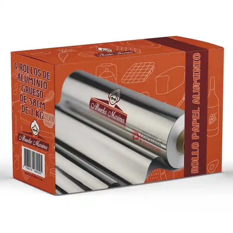 Rollo Papel Aluminio 1 Kg 38 cm grueso Abuela Marina Caja 6 Rollo Papel Aluminio 1 Kg 38 cm grueso Abuela Marina Caja 6