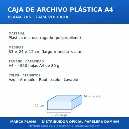 Caja de archivo A4 Plana 705 12 cm - Azul