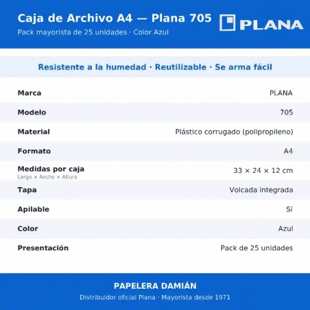 Caja de archivo A4 Plana 705 12 cm - Pack x25 por mayor