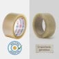 Cinta de embalaje SonFuertes Espiral 48x100 de industria argentina junto a una cinta importada genérica.