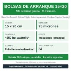 Bolsas de arranque 15x20 en rollo: alta densidad gruesa (25 micrones)