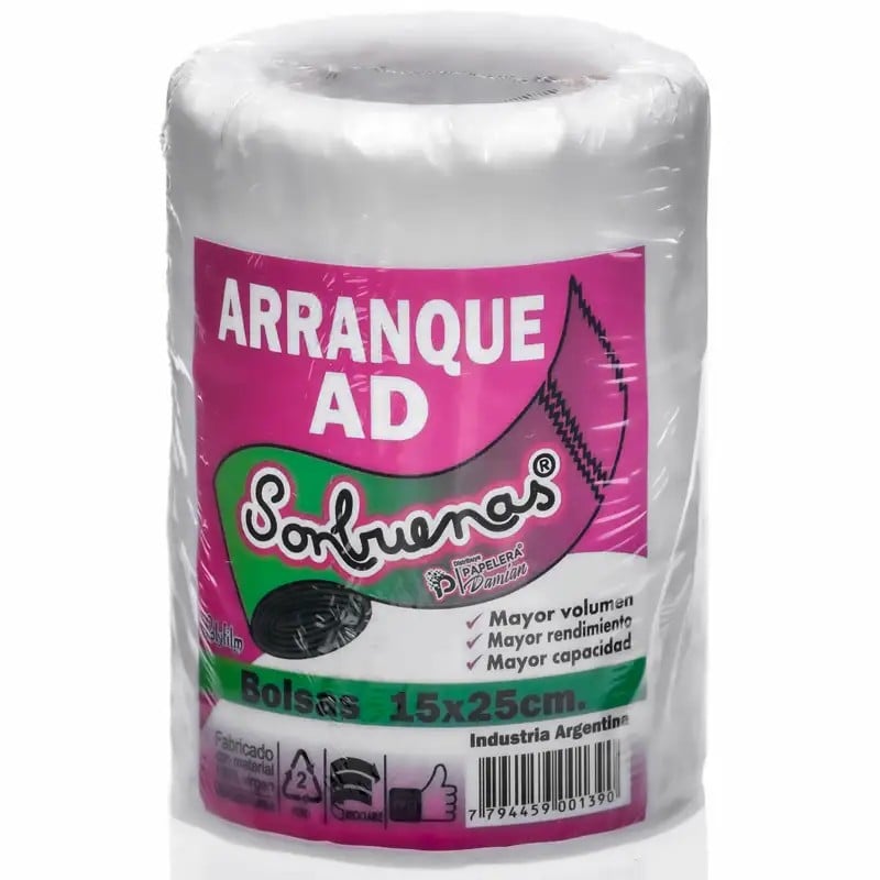 Bolsas de arranque 15x25 en rollo: alta densidad gruesa (25 micrones) Bolsas de arranque 15x25 en rollo: alta densidad gruesa (25 micrones)