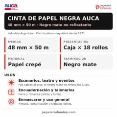 Cinta de Papel Negra 48mm x 50m AUCA - Caja 18 Rollos