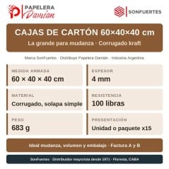 Caja de mudanza 60x40x40 cartón corrugado - SonFuertes®