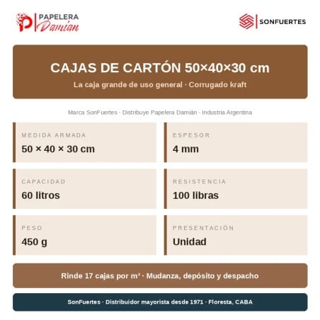 Caja de cartón grande 50x40x30 corrugado - SonFuertes®