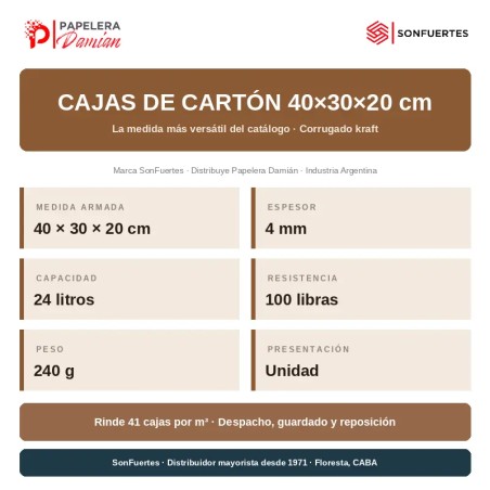 Caja de cartón 40x30x20 corrugado 4 mm - SonFuertes®