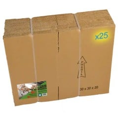 Cajas de cartón 30x30x20 plegadas planas en bulto de 25, listas para armar