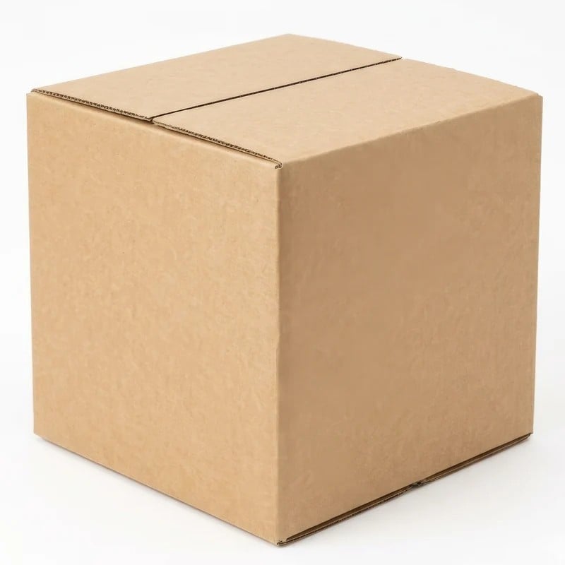 Caja de cartón cúbica 12x12x12 cm armada y cerrada, corrugado kraft Caja de cartón cúbica 12x12x12 cm armada y cerrada, corrugado kraft