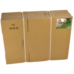 Cajas de cartón 50x30x30 plegadas planas en bulto de 20, listas para armar — SonFuertes