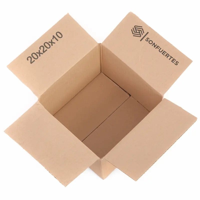 Caja de cartón 20x20x10 cm chica cuadrada, abierta, kraft con marca SonFuertes Caja de cartón 20x20x10 cm chica cuadrada, abierta, kraft con marca SonFuertes