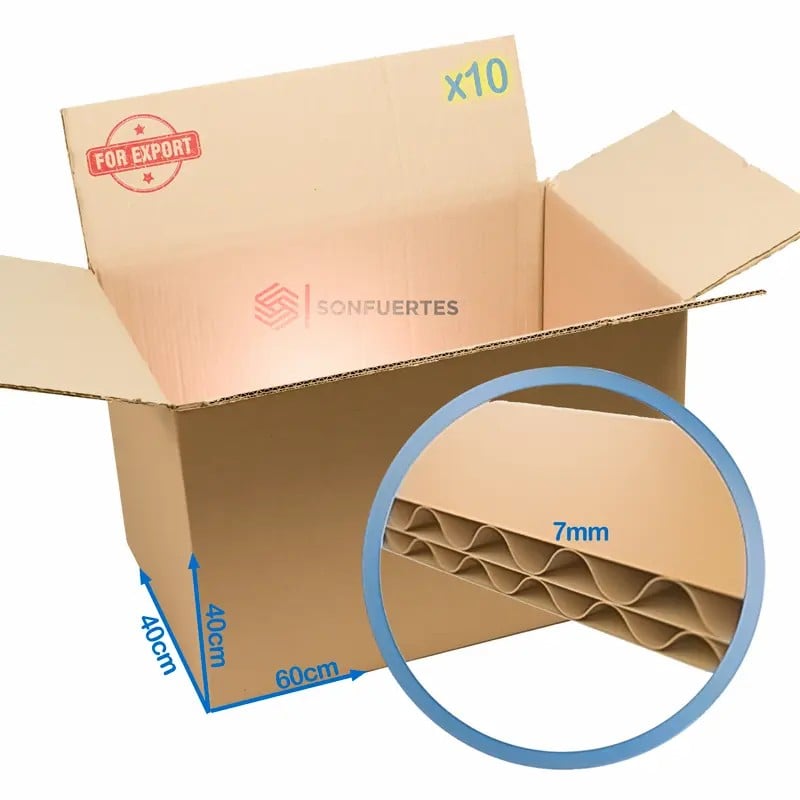 Caja de cartón 60x40x40 reforzada, doble corrugado de 7 mm, pack de 10 — SonFuertes