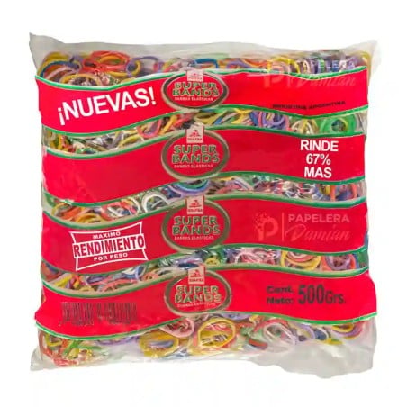 Bolsa de 500 g de banditas elásticas Superbands N°40 de colores surtidos en caucho natural