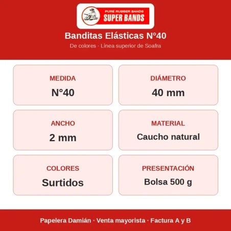 Banditas Elásticas Superbands N°40 de Colores Bolsa 500 g