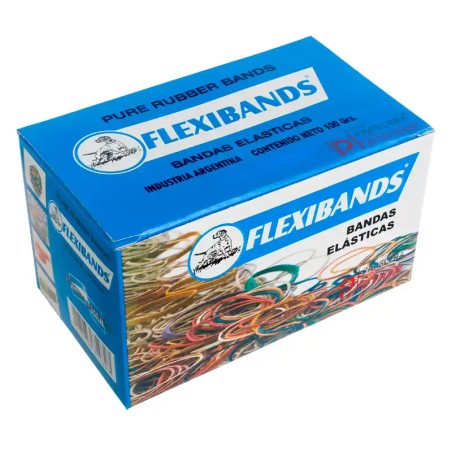 Caja de 100 g de banditas elásticas Flexibands N°40 en caucho natural, presentación mayorista