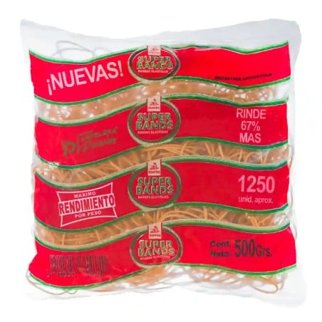 Bolsa de banditas elásticas Superbands N°40 en caucho natural, 500 g (nueva calidad Soafra)