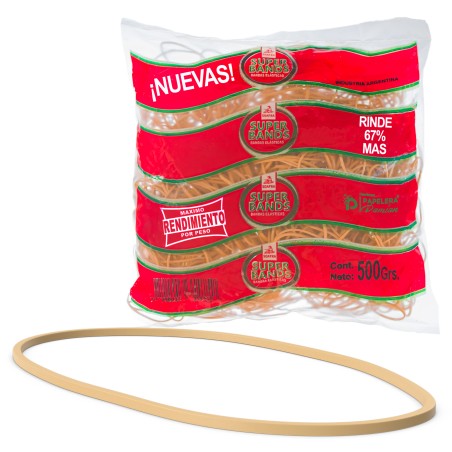 Bolsa de banditas elásticas Superbands N°80 largas y finas de 2 mm en caucho natural, 500 g