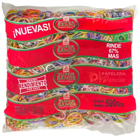 Bolsa de banditas elásticas Superbands N°25 de colores surtidos en caucho natural, 500 g