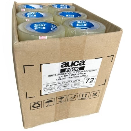 Cinta de embalaje ancha transparente AUCA 72 mm x 100 m - Caja x24