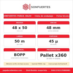 Cinta de embalaje Frágil SonFuertes 48 mm x 50 m - Pallet x360