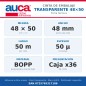 Ficha técnica de la cinta de embalaje AUCA transparente 48 mm x 50 m: BOPP, 50 µ, adhesivo acrílico acuoso, caja x36 — Papelera Ficha técnica de la cinta de embalaje AUCA transparente 48 mm x 50 m: BOPP, 50 µ, adhesivo acrílico acuoso, caja x36 — Papelera