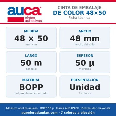 Cinta de embalaje de color AUCAPACK 48 mm x 50 m - Unidad