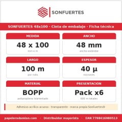 Cinta de embalaje transparente SonFuertes Espiral 48 mm x 100 m - Pack x6