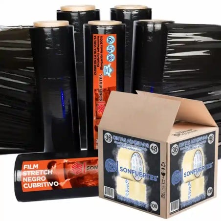 Kit MercadoLibre — Cinta de embalaje x36 + 6 Film Stretch