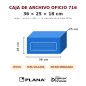 Infografía de medidas de la caja de archivo Oficio Plana 716: 36 × 25 × 18 cm, formato Oficio, tapa volcada, plástico microcorru Infografía de medidas de la caja de archivo Oficio Plana 716: 36 × 25 × 18 cm, formato Oficio, tapa volcada, plástico microcorru