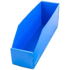 Caja repuestera plástica Nº1 Plana azul, frente abierto en microcorrugado, pack x10 — Papelera Damián, distribuidor.