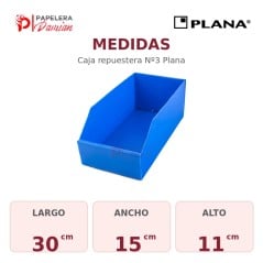Medidas de la caja multiuso Nº3 Plana: 30 cm largo x 15 ancho x 11 alto