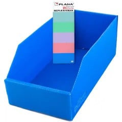 Colores de la caja repuestera Nº3 Plana: azul, celeste, lila, rosa y verde agua