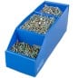 Caja organizadora Nº4 Plana con 3 divisiones azul llena de tornillos y tuercas