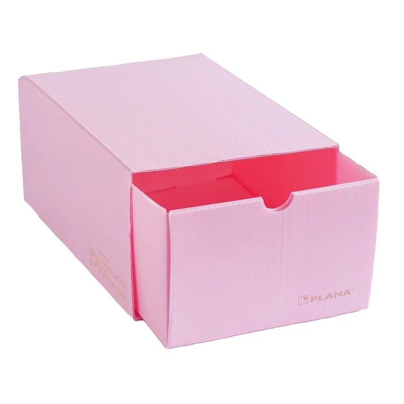 Caja de zapatos plástica Plana 606 rosa con cajón corredizo abierto Caja de zapatos plástica Plana 606 rosa con cajón corredizo abierto