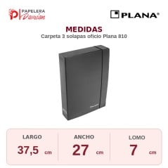 Carpeta 3 Solapas Oficio con Elástico Plana 810 — Lomo 7 cm, Plástica Tipo Caja (Negra)
