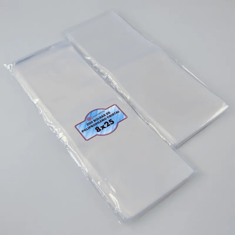 Dos packs de 200 bolsas de polipropileno cristal 8x25 SonFuertes con etiqueta