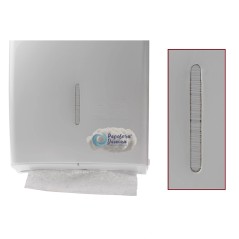 Visor frontal del dispenser: permite ver el nivel de papel sin abrir el gabinete.