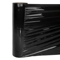 Rollo de film stretch negro de 50 cm tal como se recibe, sin etiqueta