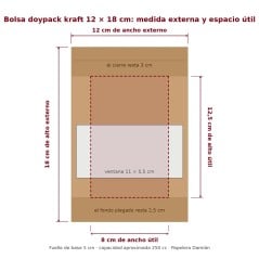 Bolsas Stand Up Kraft con ventana 12x18 cm Cierre Hermetico Pack 50