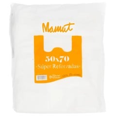 Bolsa camiseta 50x70 cm blanca reforzada Mamut, paquete cerrado de 80 unidades